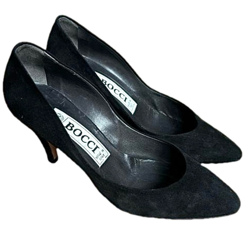Vintage 80's Bocci Black Suede Pumps Shoes Made In Italy - Size 37.5 EU